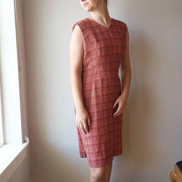 Vintage 60s 70s Tweed Woven Sleeveless Midi Dress - Picture 1 of 6